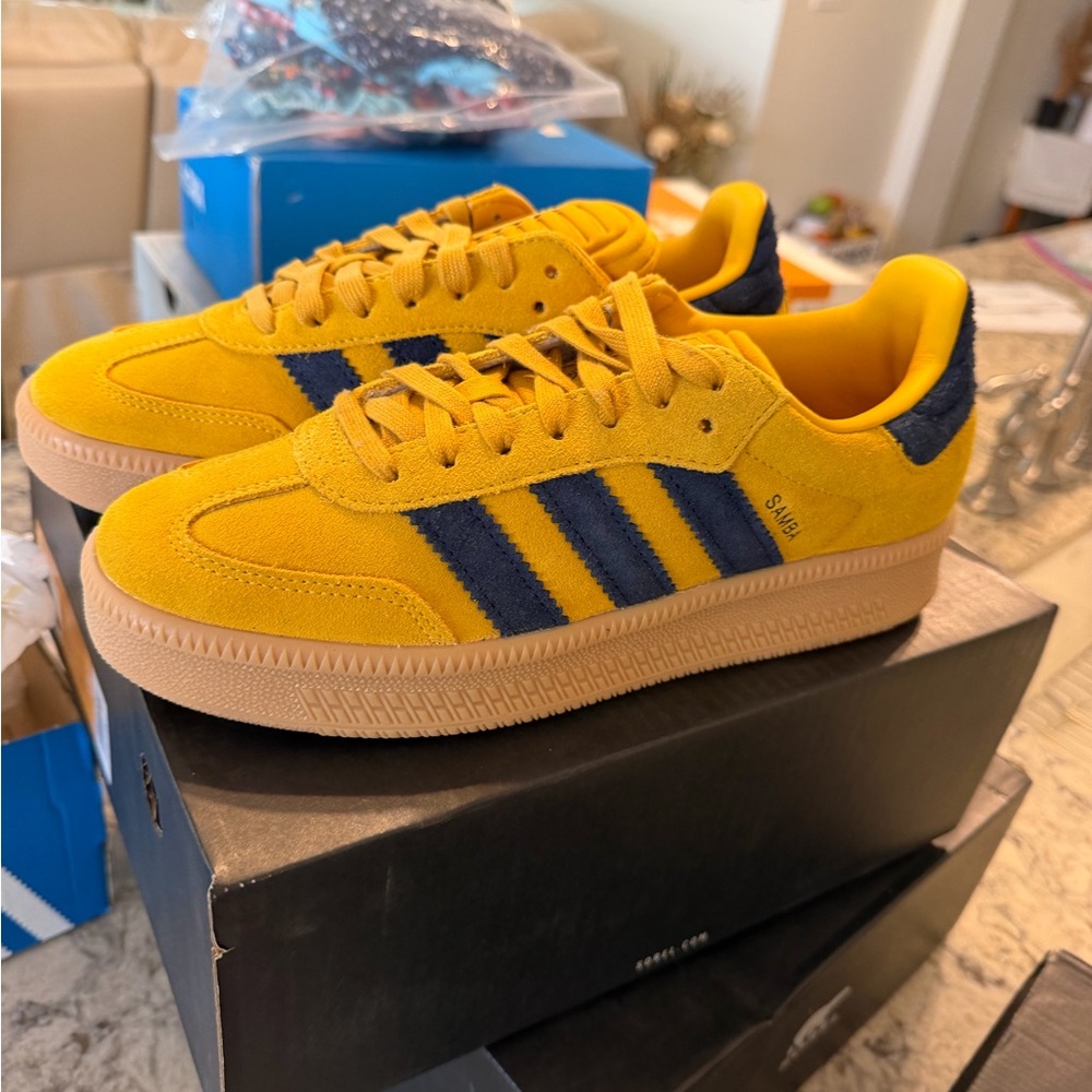 Adidas Gold and Navy Sneakers samba XLG size 8 1/2 men’s 9 1/2 women gold